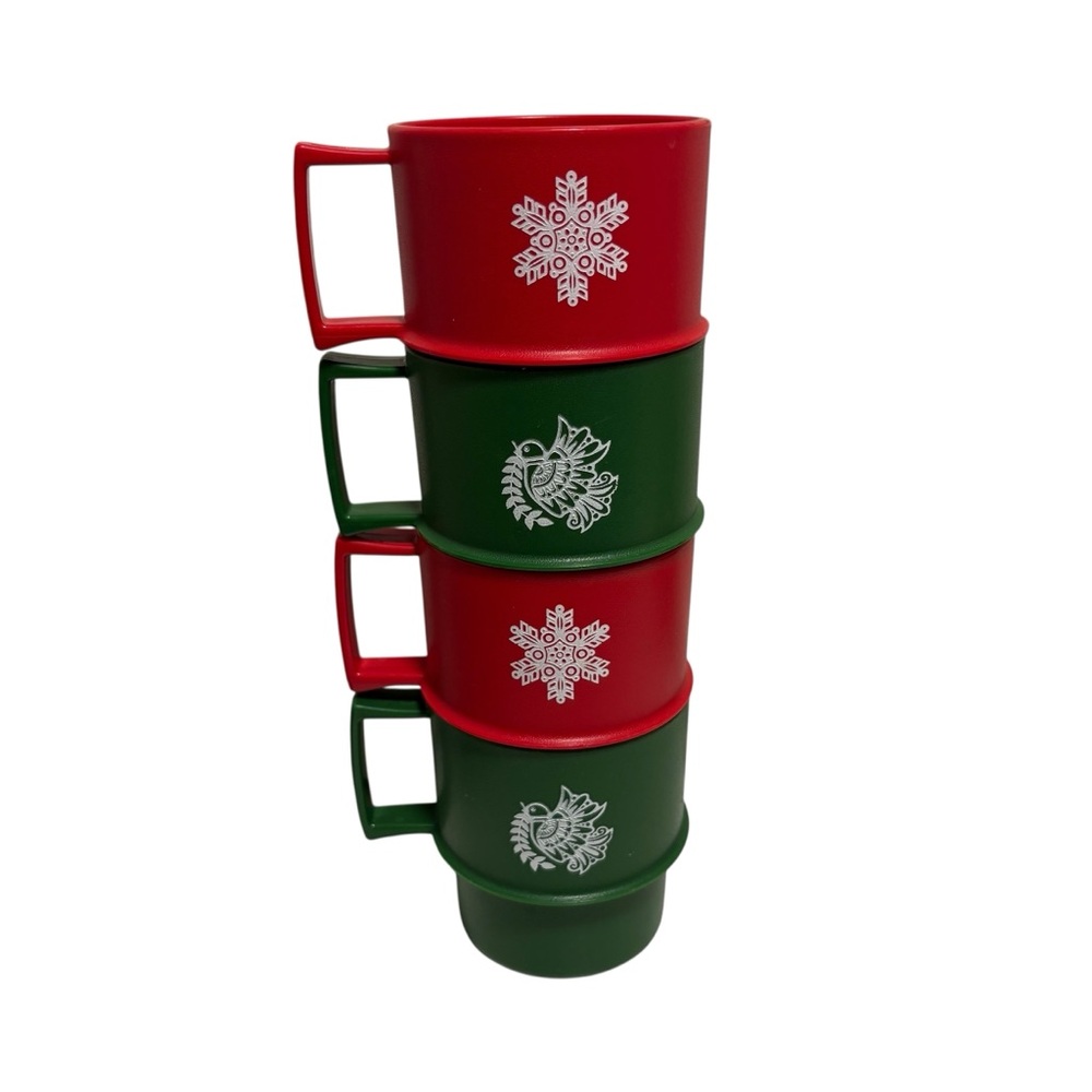 Vintage Tupperware Christmas Stacking Cups Red & Green Lot of 4